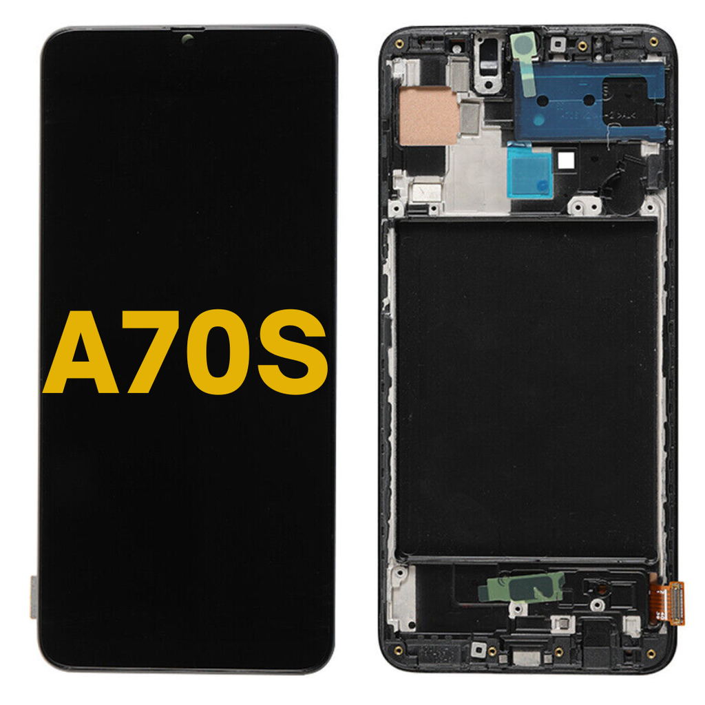 OLED LCD ASSEMBLY WITH FRAME COMPATIBLE FOR SAMSUNG A70S A707 PREMIUM BLACK COLOR