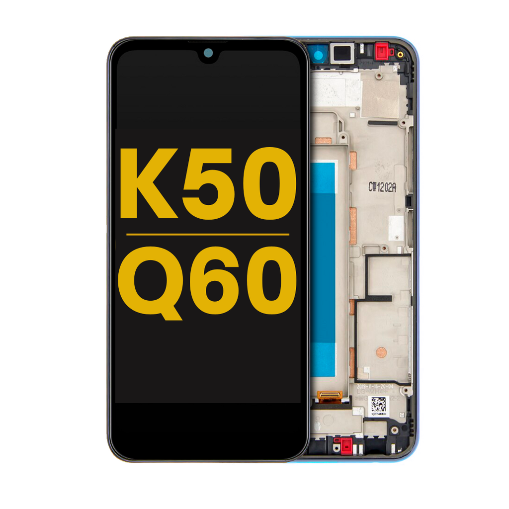 LCD ASSEMBLY WITH FRAME COMPATIBLE FOR LG K50 2019 X520 Q60 PREMIUM BLACK COLOR U.S SPEC SINGLE CARD