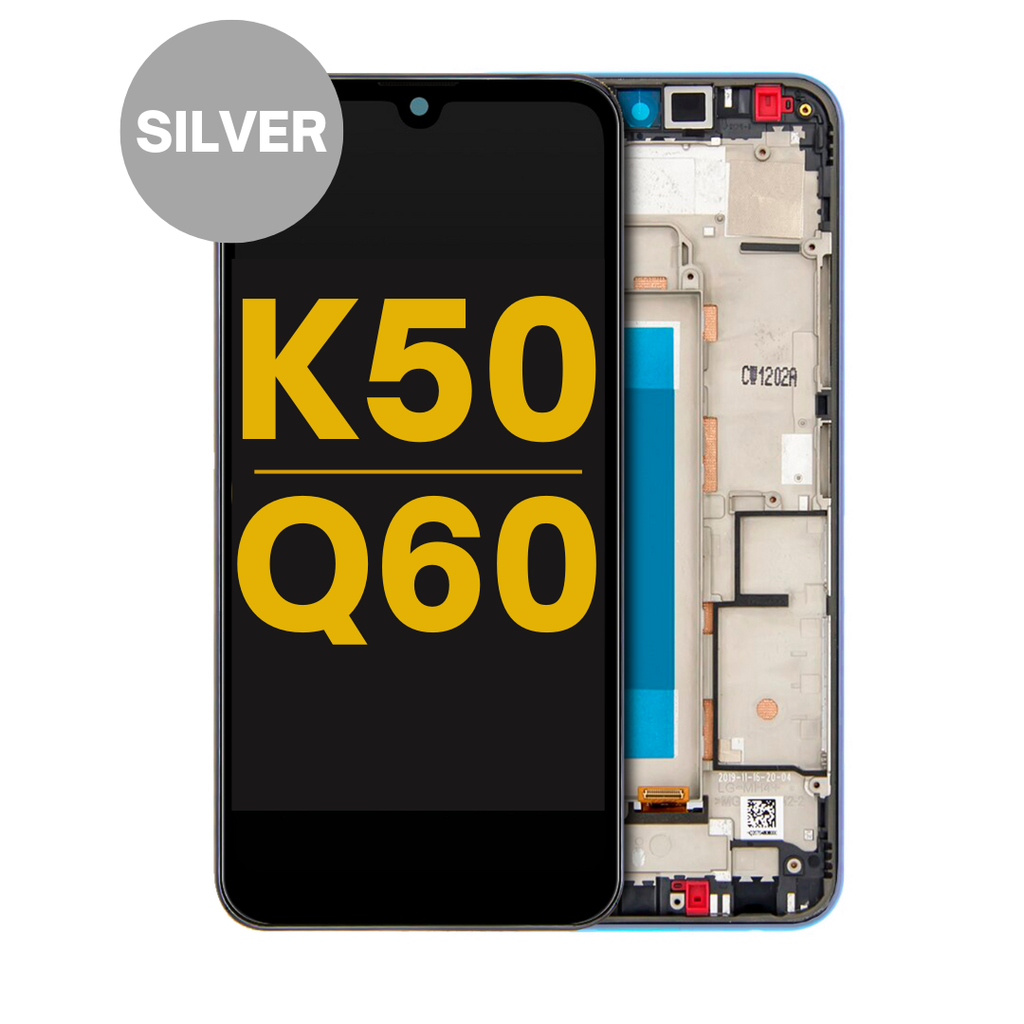 LCD ASSEMBLY WITH FRAME COMPATIBLE FOR LG K50 2019 X520 Q60 PREMIUM SILVER COLOR U.S SPEC SINGLE CARD