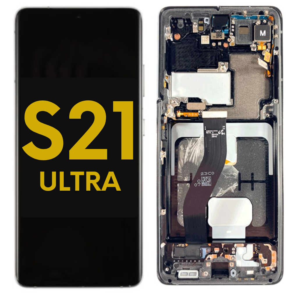 OLED LCD ASSEMBLY WITH FRAME COMPATIBLE FOR S21 ULTRA G998 5G PREMIUM BLACK COLOR