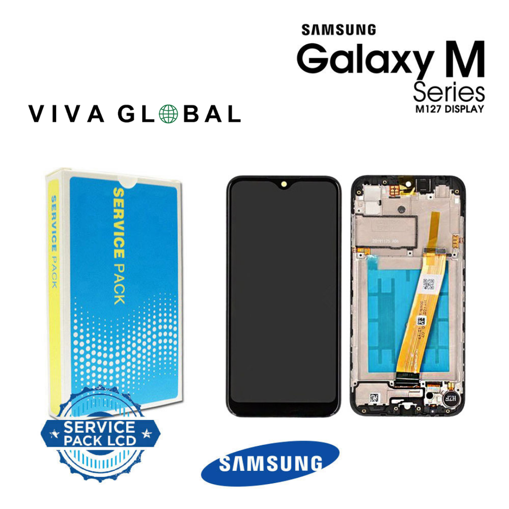 SAMSUNG ORIGINAL SERVICE PACK LCD WITH FRAME M127 M12 2020 GH82-25042A GH82-25043A & F12 BLACK COLOR
