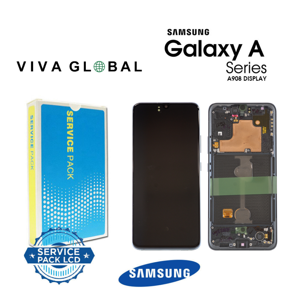 SAMSUNG ORIGINAL SERVICE PACK LCD WITH FRAME A90 5G 2019 SM-A908 GH82-21092A GH82-21530A GH82-21606A BLACK COLOR
