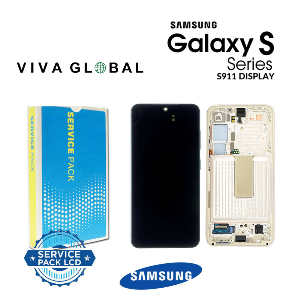 SAMSUNG ORIGINAL SERVICE PACK LCD WITH FRAM SM-S911 S23 5G 2023 GH82-30480B / GH82-30481B CREAM / BEIGE