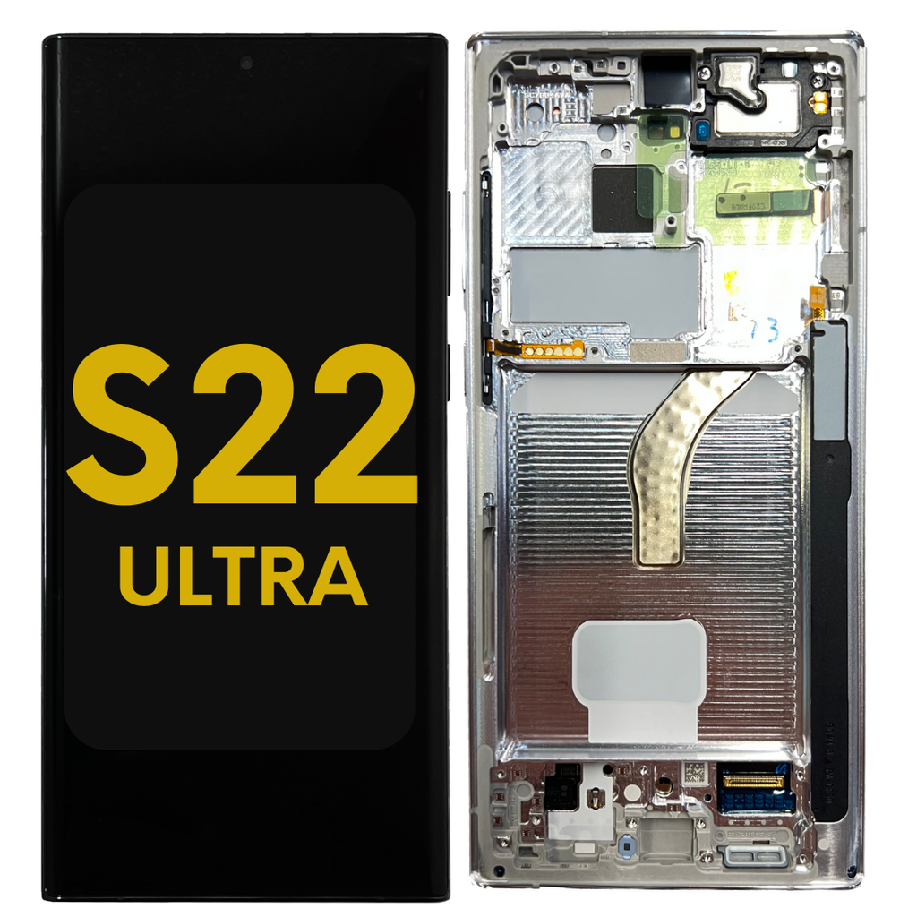 OLED ASSEMBLY WITH FRAME COMPATIBLE FOR SAMSUNG S22 ULTRA US & INTERNATIONAL WHITE PREMIUM