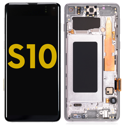 [S10-LCD-SILVER-F-PREMIUM] OLED LCD ASSEMBLY WITH FRAME COMPATIBLE FOR SAMSUNG S10 G973 PREMIUM SILVER COLOR